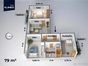 3 izb. byt s vl. kotlom a 2 balkónmi |Prešov - Magururská ul - 3