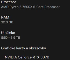 Herný PC, R5 7600X, RTX3070, 32GB DDR5 6000MHz, 2TB NVMe - 3