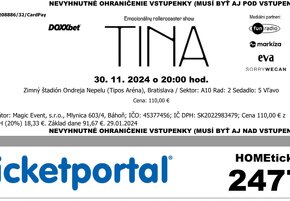 Dva lístky na koncert Tiny 30.11.24, najlepšie miesta - 3