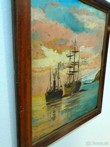 Starý obraz Lode na mori - olejomaľba - paintings ships - 3