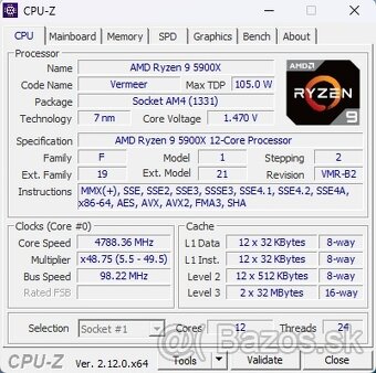 AMD Ryzen 9 5900X, 3.70 GHz, 64 MB Cache, socket AM4 - 3