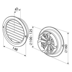 Flexi rúra a plastová mriežka s reguláciou, ø125 mm - 3