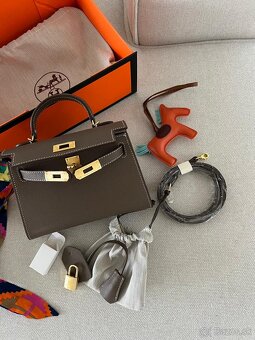 Hermes kelly mini hnedá - khaki - 3