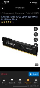 Predám ram Kingston FURY 32 GB DDR4 3600 MHz CL18 Black - 3