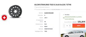 2ks plechových diskov  6.5x16 6x139.7 ET46 KIA CARNIVAL - 3