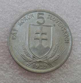 Mince 5 Koruna 1939 Top stav - Slovenský štát 1939-1945 - 3