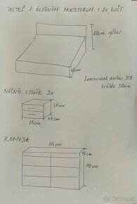 Manželská posteľ, komoda, nočné stolíky, vyklápacie rošty - 3