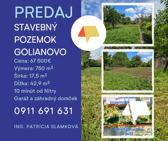 Predaj stavebný pozemok Golianovo- 750 m2, záhradný domček a - 3