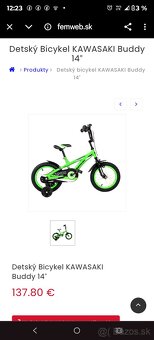 Predám takmer nepoužitý detský bicykel 14" Kawasaki - 3