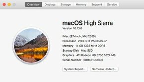 2010 27" iMac Intel Core i7, 14GB RAM, 256GB SSD + 3TB HDD, - 3