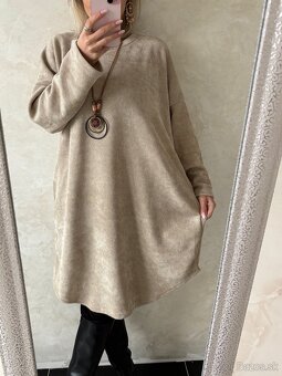 Damska menčestrova oversize tunika beige s nahrdelnikom - 3