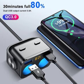 Rozdvojka autozásuvky do 90W aj s USB nabíjaním QC 3 - 3