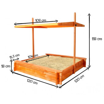 Detské pieskovisko drevené so strieškou - 3
