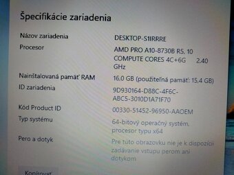 predám HP Elitebook 725 G4  ,16gb ram , 256gb ssd + hdd - 4