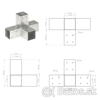 Trámová spojka v tvare X 71x71 mm pozinkovaný kov - 4