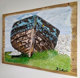 Ručne maľovaný obraz akrylom na drevené dosky, 39 x 29 cm - 4