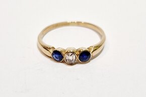 14k zlatý diamantový prsteň so zafírmi - 4