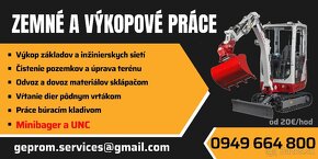 Práce minibágrom, UNC, búranie hydraulickým kladivom - 4