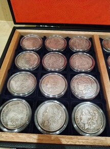 Repliky 24ks Morgan dollars 1878-1901 v koženém kufríku - 4