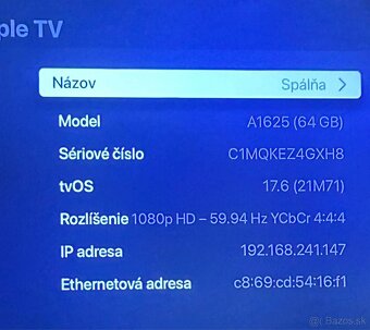 Predám Apple TV 4 generácie 64GB, model A1625 - 4