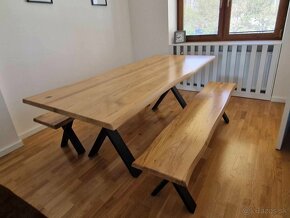 Jedálenský stôl dub masív + lavicové sedenie - 4