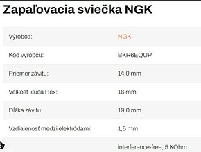 NOVÉ platinové zapaľovacie sviečky, typ NGK - BKR6EQUP - 4