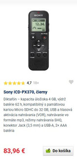 ✅Diktafon Sony ICD-PX370, čierny, nepouzity, mp3player a i.✅ - 4