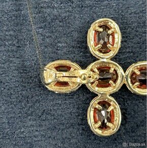 Zlatý prívesok krížik + 6ks kameňov Český Granát - 4