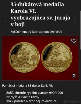 35 Dukátová medaila Karola VI - Rýdze zlato 999/1000 - 4