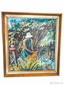 Obraz - Žena v záhrade - Endre Gaal Gyulai - oilpainting - 4