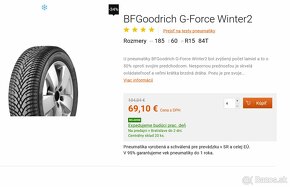 Predám sadu 4ks Zimné Pneu 185/60 R15 BFGOODRICH G-FORCE - 4