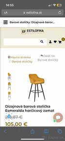 2 ks- Dizajnová barová stolička Esmeralda horčicový zamat - 4