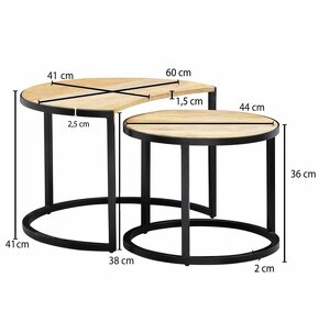 Set 2 stolíkov kov - drevo / konferenčný stolík - 4