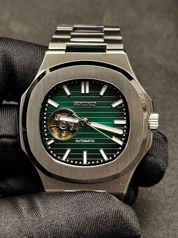 Seiko mod Nautilus Open Heart Green - 4