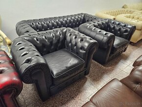 CHESTERFIELD ŠTÝL,SEDAČKA KOŽENÁ ČIERNA - 4