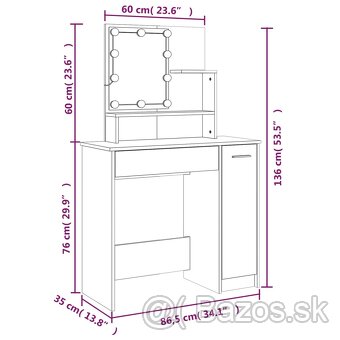 Toaletný stolík s LED dub sonoma 86,5x35x136 cm - 4