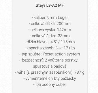 Pištoľ STEYR L9-A2 MF  NOVÁ  Top cena - 4