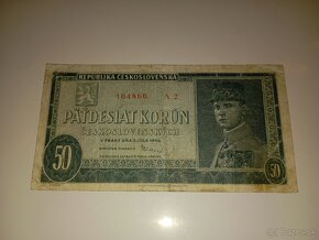 VZÁCNÁ BANKOVKA 50 KČS, 1948, NÍZKÁ SÉRIE A 2, NEPERFOROVANÁ - 4