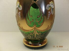 Novoborské sklo, krásná velká zelená váza. - 4