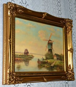 Zámecký obraz - Venkov s mlýnem - olej na desce - 4