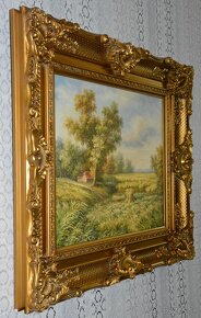 Zámecký obraz-Krajina s chalupou - olej na plátně - 4