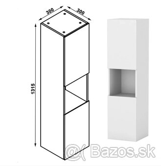 Kupelnova skrinka 30 x 30 x 131cm,zavesna matna  biela - 4