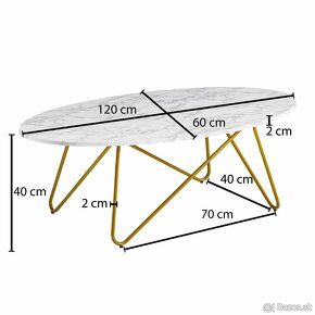 Konferenčný stolík oval mramor  - zlatý - 4