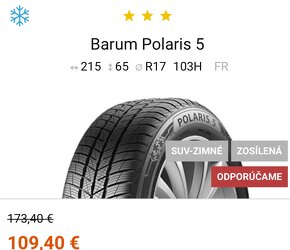 Predám zimné Barum Polaris 5 215/65 R17 - 4