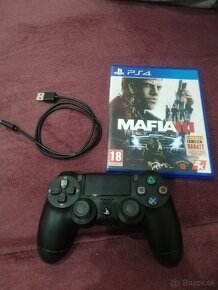 Playstation 4 originál ovládač, kábel + Mafia 3 - 4