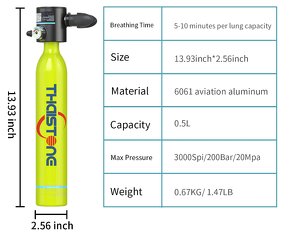 Potapacia scuba flaša,0.5L+respir.,5-10min,tesnenia - 4