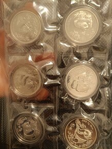 Sada 6x Ag mincí China Panda 5 Yuan 1993-1998, 3 oz - 4