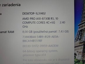 predám Hp elitebook 745 G4 - 8gb ram - 256gb ssd - 4