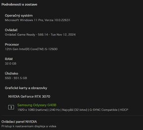 Predám počítač i5-12600 NVIDIA Geforce RTX 3070 32GB RAM - 4