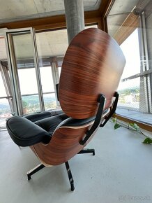 Dizajnové kreslo a taburetka - štýl Eames(Vitra), pravá koža - 4